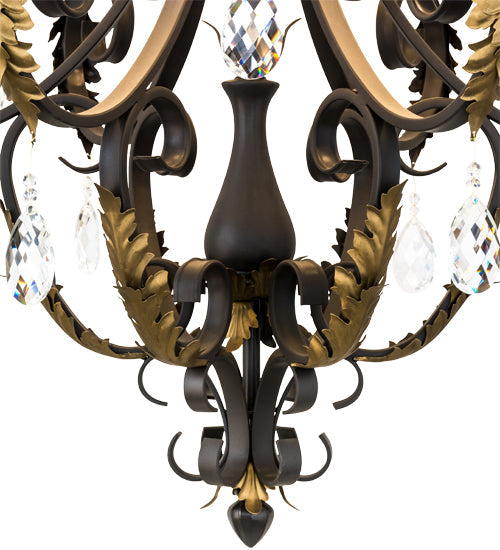 Meyda Lighting Ingrid 36" 9-Light Timeless Bronze & Gold Accents Chandelier With Cream Textrene Trumpet Shade