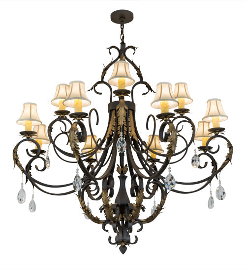 Meyda Lighting Ingrid 54" 12-Light Timeless Bronze & Gold Accents Chandelier With Cream Textrene Trumpet Shade