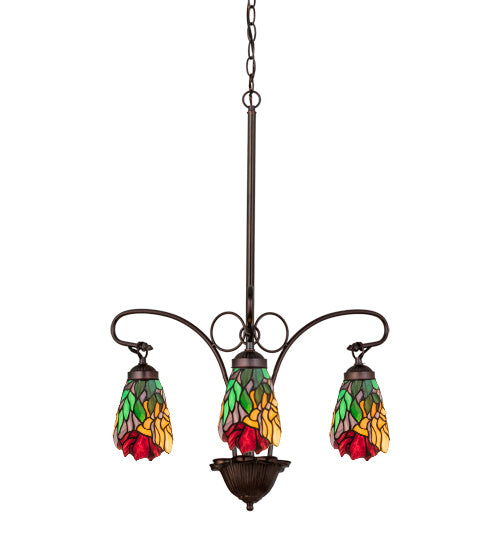 Meyda Lighting Iris 21" 3-Light Mahogany Bronze Chandelier With Multi-Colored Shade Glass