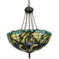 Meyda Lighting Iris 22" 3-Light Mahogany Bronze Inverted Pendant Light With Multi-Colored Shade Glass