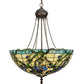 Meyda Lighting Iris 22" 3-Light Mahogany Bronze Inverted Pendant Light With Multi-Colored Shade Glass