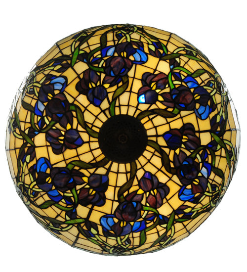 Meyda Lighting Iris 22" 3-Light Mahogany Bronze Inverted Pendant Light With Multi-Colored Shade Glass