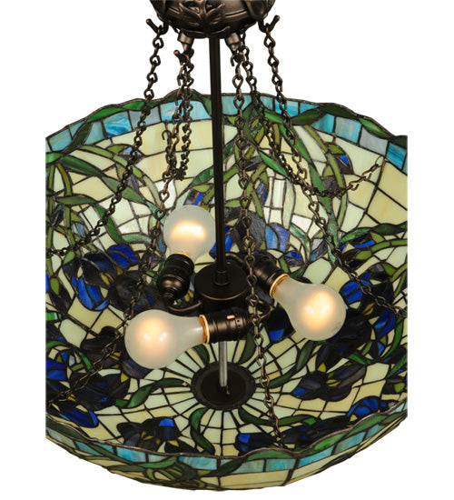Meyda Lighting Iris 22" 3-Light Mahogany Bronze Inverted Pendant Light With Multi-Colored Shade Glass