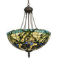 Meyda Lighting Iris 22" 3-Light Mahogany Bronze Inverted Pendant Light With Multi-Colored Shade Glass
