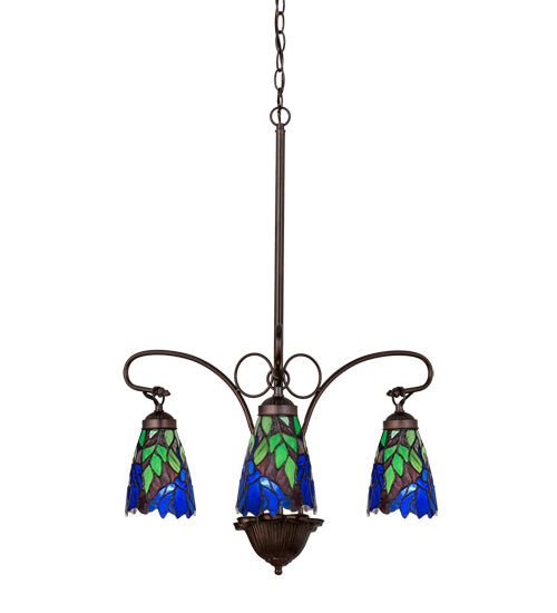 Meyda Lighting Iris 24" 3-Light Mahogany Bronze Chandelier With Green & Blue Shade Glass