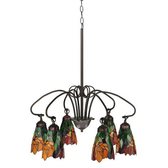 Meyda Lighting Iris 26" 6-Light Mahogany Bronze Chandelier With Flower Shade Glass