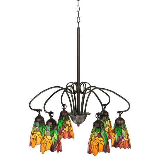 Meyda Lighting Iris 26" 6-Light Mahogany Bronze Chandelier With Flower Shade Glass