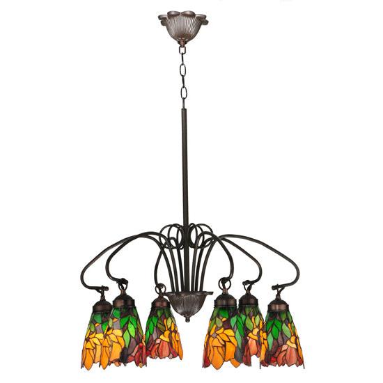 Meyda Lighting Iris 26" 6-Light Mahogany Bronze Chandelier With Flower Shade Glass