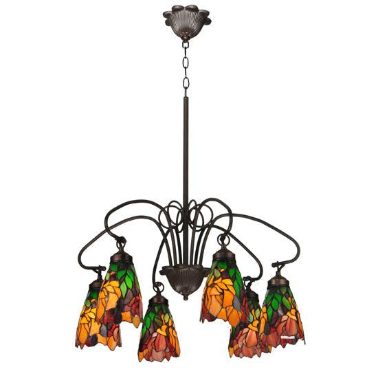 Meyda Lighting Iris 26" 6-Light Mahogany Bronze Chandelier With Flower Shade Glass