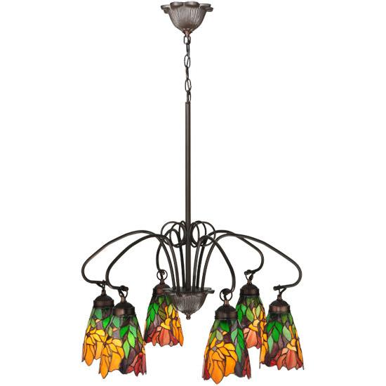 Meyda Lighting Iris 26" 6-Light Mahogany Bronze Chandelier With Flower Shade Glass