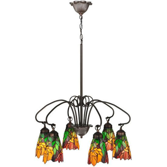 Meyda Lighting Iris 26" 6-Light Mahogany Bronze Chandelier With Flower Shade Glass