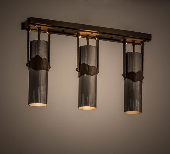 Meyda Lighting Iron Mountain 27" 3-Light Sophia Sepia Island Pendant Light With Industrial Steel Shade