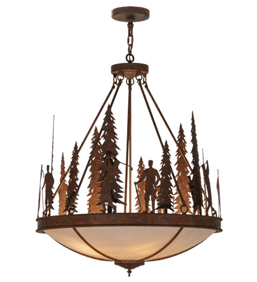 Meyda Lighting Ironwood 30" 5-Light Rusty Nail Pendant Light With Fleshtone Idalight Shade Glass