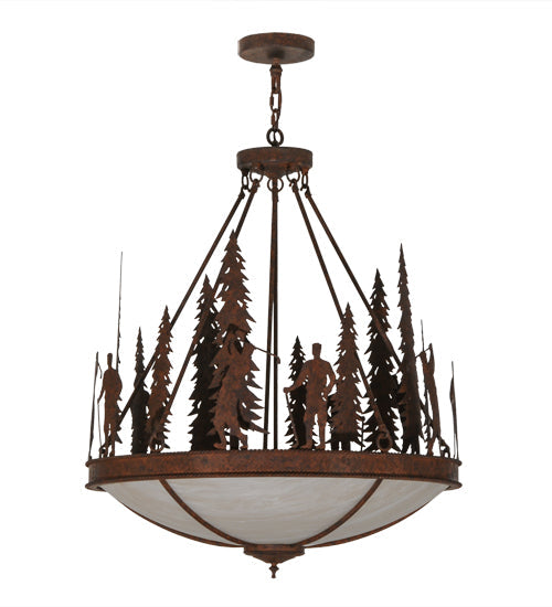 Meyda Lighting Ironwood 30" 5-Light Rusty Nail Pendant Light With Fleshtone Idalight Shade Glass