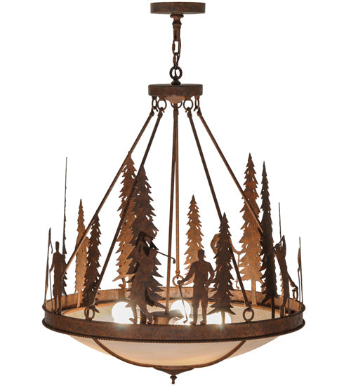 Meyda Lighting Ironwood 30" 5-Light Rusty Nail Pendant Light With Fleshtone Idalight Shade Glass