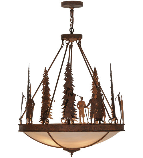 Meyda Lighting Ironwood 30" 5-Light Rusty Nail Pendant Light With Fleshtone Idalight Shade Glass