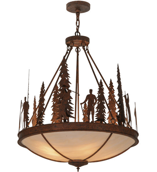 Meyda Lighting Ironwood 30" 5-Light Rusty Nail Pendant Light With Fleshtone Idalight Shade Glass