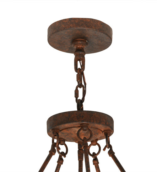 Meyda Lighting Ironwood 30" 5-Light Rusty Nail Pendant Light With Fleshtone Idalight Shade Glass