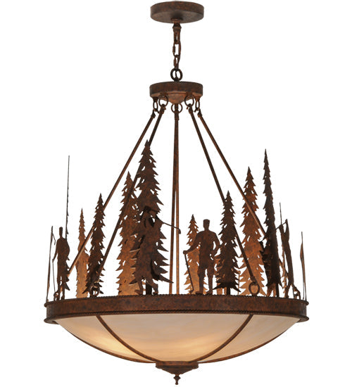 Meyda Lighting Ironwood 30" 5-Light Rusty Nail Pendant Light With Fleshtone Idalight Shade Glass