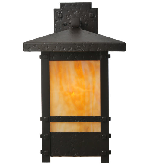 Meyda Lighting Irwindale 12" Oil Rubbed Bronze Wall Sconce With Beige Shade Glass