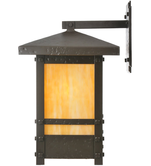 Meyda Lighting Irwindale 12" Oil Rubbed Bronze Wall Sconce With Beige Shade Glass