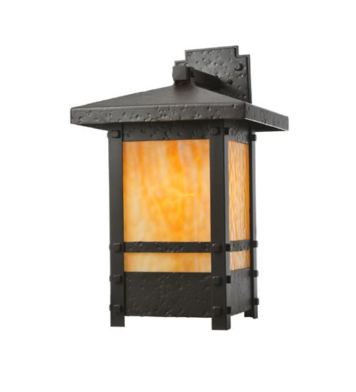 Meyda Lighting Irwindale 12" Oil Rubbed Bronze Wall Sconce With Beige Shade Glass