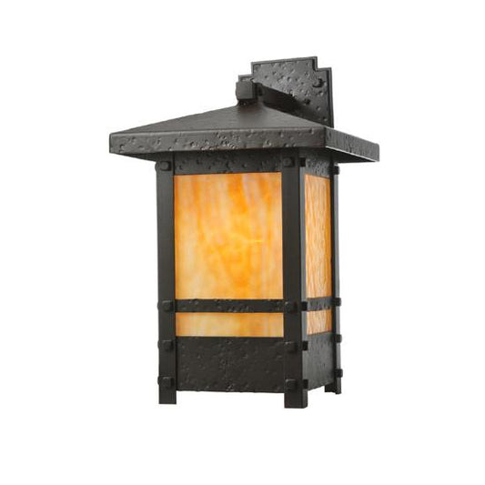 Meyda Lighting Irwindale 12" Oil Rubbed Bronze Wall Sconce With Beige Shade Glass