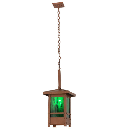 Meyda Lighting Irwindale 17" Copper Metallic Lantern Pendant Light With Green Opal Shade Glass