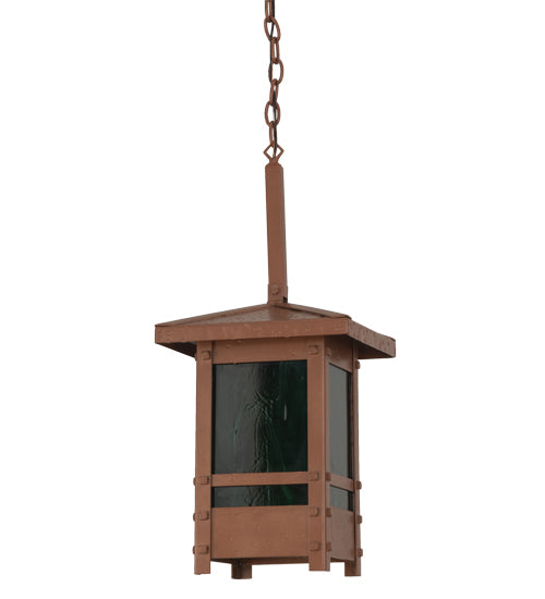 Meyda Lighting Irwindale 17" Copper Metallic Lantern Pendant Light With Green Opal Shade Glass