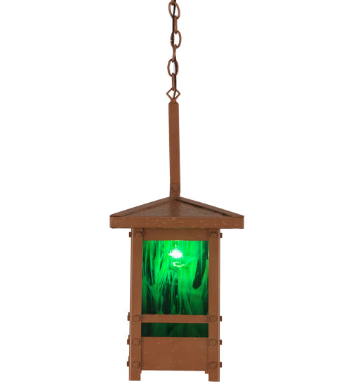 Meyda Lighting Irwindale 17" Copper Metallic Lantern Pendant Light With Green Opal Shade Glass