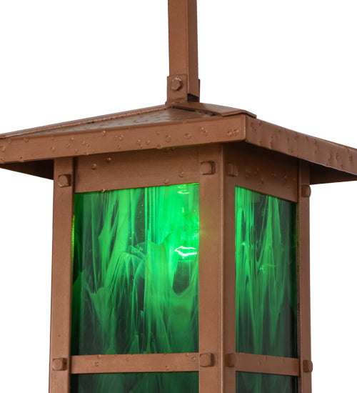 Meyda Lighting Irwindale 17" Copper Metallic Lantern Pendant Light With Green Opal Shade Glass