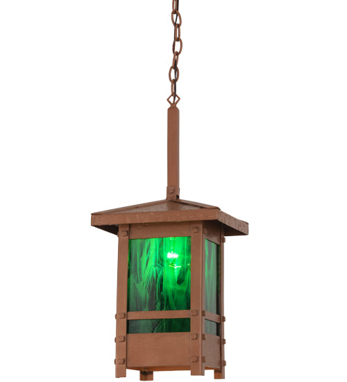 Meyda Lighting Irwindale 17" Copper Metallic Lantern Pendant Light With Green Opal Shade Glass