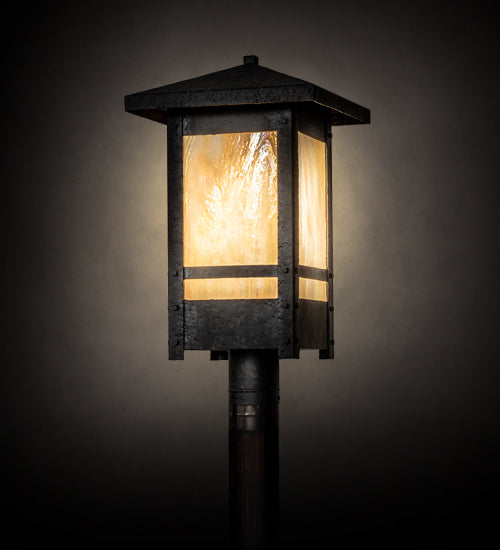 Meyda Lighting Irwindale 23" Coffee Bean Outdoor Post Mount Light With Beige Iridescent Shade Glass