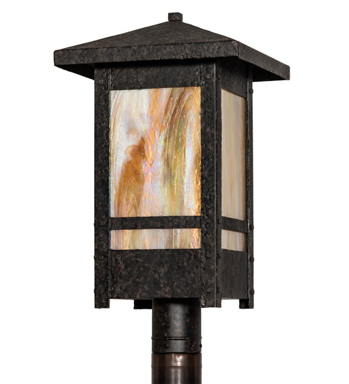 Meyda Lighting Irwindale 23" Coffee Bean Outdoor Post Mount Light With Beige Iridescent Shade Glass