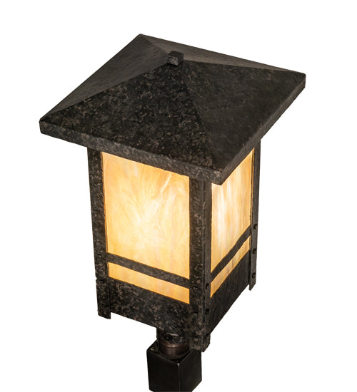 Meyda Lighting Irwindale 23" Coffee Bean Outdoor Post Mount Light With Beige Iridescent Shade Glass