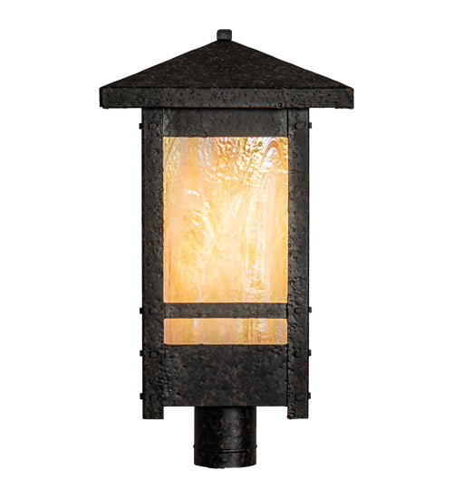 Meyda Lighting Irwindale 23" Coffee Bean Outdoor Post Mount Light With Beige Iridescent Shade Glass