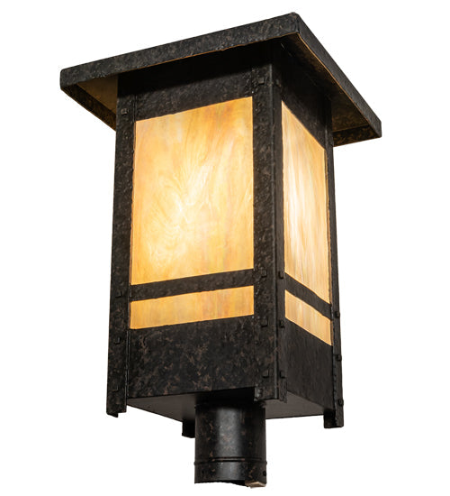Meyda Lighting Irwindale 23" Coffee Bean Outdoor Post Mount Light With Beige Iridescent Shade Glass