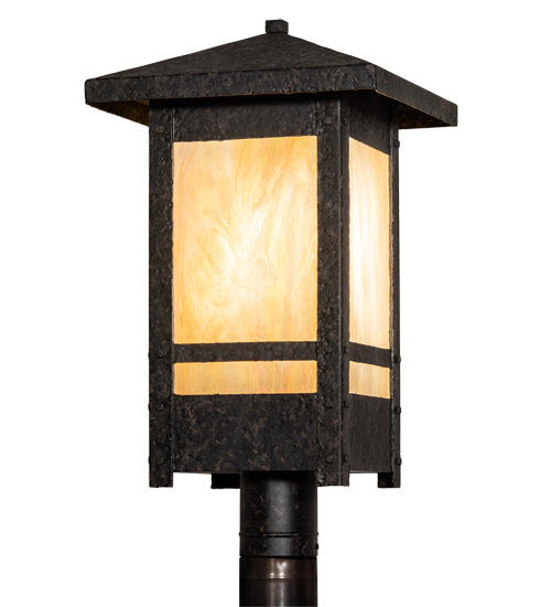 Meyda Lighting Irwindale 23" Coffee Bean Outdoor Post Mount Light With Beige Iridescent Shade Glass