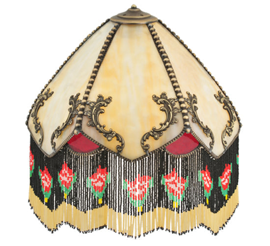 Meyda Lighting Isabella 15" Antique Brass Wall Sconce With Beige & Red Art Shade Glass
