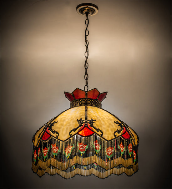 Meyda Lighting Isabella 20" 3-Light Antique Brass Pendant Light With Multi-Colored Shade Glass