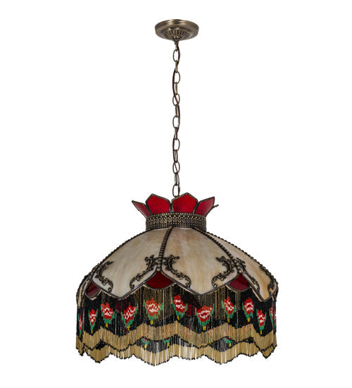 Meyda Lighting Isabella 20" 3-Light Antique Brass Pendant Light With Multi-Colored Shade Glass