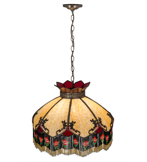 Meyda Lighting Isabella 20" 3-Light Antique Brass Pendant Light With Multi-Colored Shade Glass