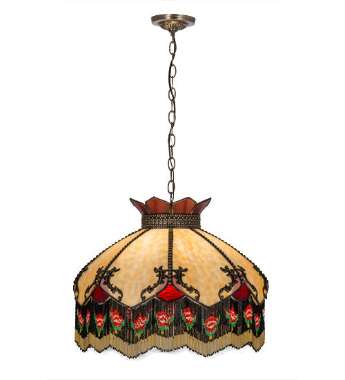 Meyda Lighting Isabella 20" 3-Light Antique Brass Pendant Light With Multi-Colored Shade Glass