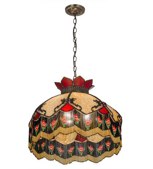 Meyda Lighting Isabella 20" 3-Light Antique Brass Pendant Light With Multi-Colored Shade Glass