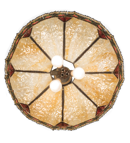 Meyda Lighting Isabella 20" 3-Light Antique Brass Pendant Light With Multi-Colored Shade Glass