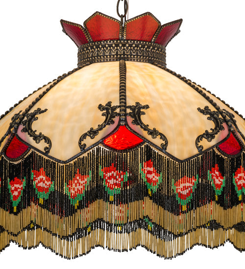 Meyda Lighting Isabella 20" 3-Light Antique Brass Pendant Light With Multi-Colored Shade Glass