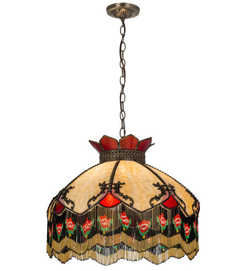 Meyda Lighting Isabella 20" 3-Light Antique Brass Pendant Light With Multi-Colored Shade Glass
