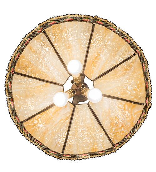 Meyda Lighting Isabella 21" 3-Light Craftsman Brown Pendant Light With Beige Art Glass & Fringe Shade