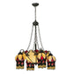 Meyda Lighting Isabella 29" 8-Light 4-Arm Craftsman Brown Chandelier With Beige Art and Red Accents Shade Glass
