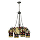 Meyda Lighting Isabella 29" 8-Light 4-Arm Craftsman Brown Chandelier With Beige Art and Red Accents Shade Glass